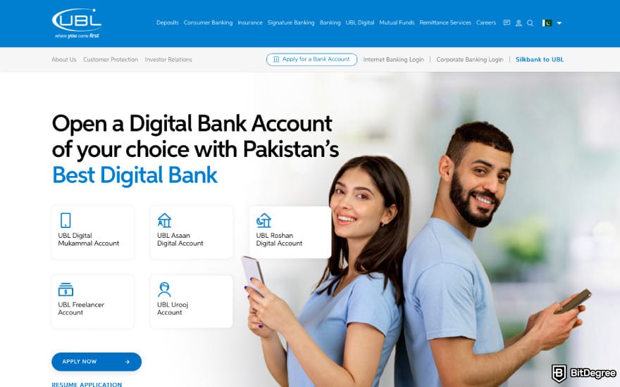 Best bank in Pakistan: a screenshot of UBL digital bank account description.