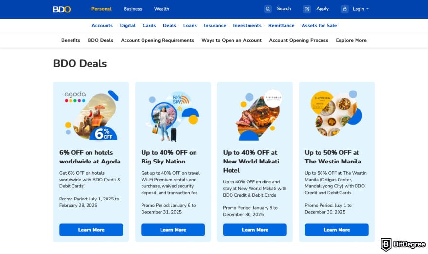 Best bank in the Philippines: a screenshot of BDO Deals.