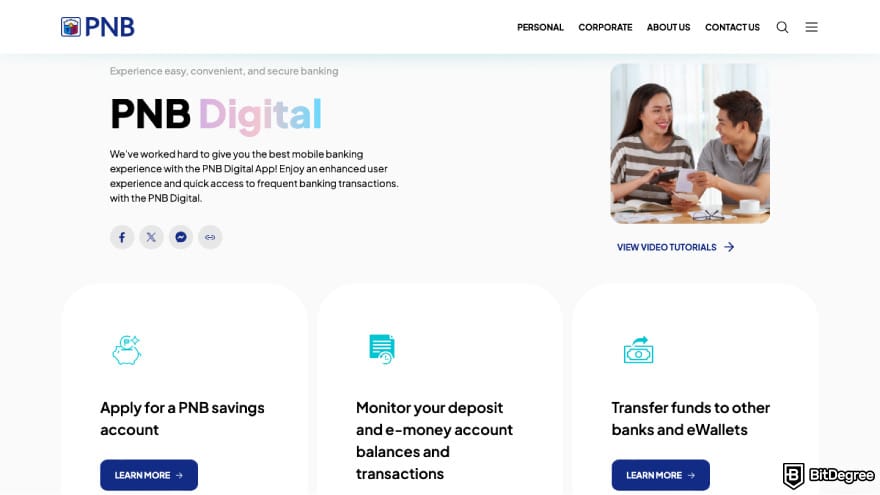 Best bank in the Philippines: a screenshot of PNB's digital banking description.
