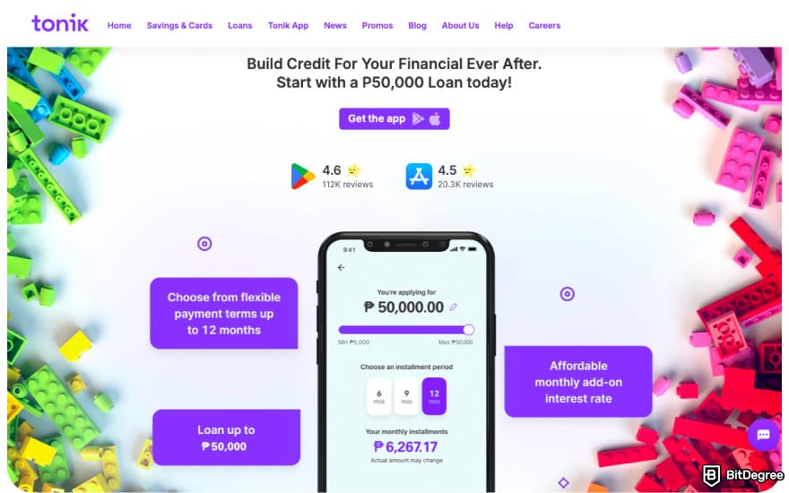 Best bank in the Philippines: a screenshot of Tonik Bank's Credit Builder description.