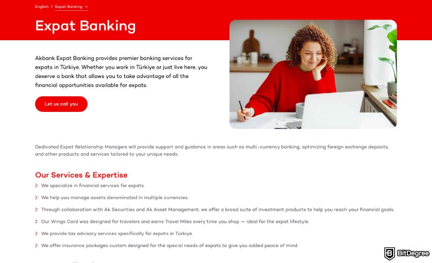 Best bank in Turkey: a screenshot of Akbank's expat banking services.