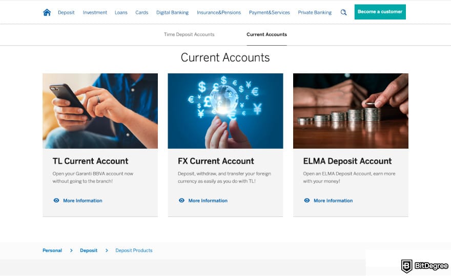 Best bank in Turkey: a screenshot of Garanti BBVA's accounts.