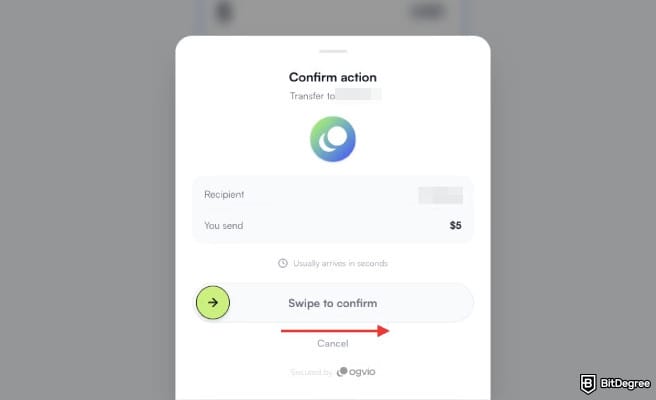 Best bank in Turkey: swipe to the right to confirm your transaction on Ogvio.