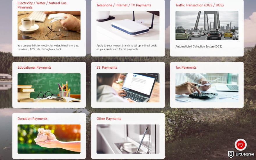 Best bank in Turkey: a screenshot of Ziraat Bank's bill payment options.