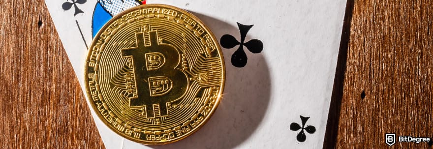 Best Bitcoin casino: playing cards and a BTC coin on top. Best Bitcoin casino: playing cards and a BTC coin on top.
