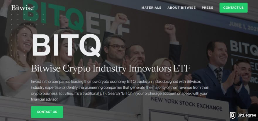 Best Bitcoin ETF UK: Bitwise Crypto Industry Innovators ETF page.