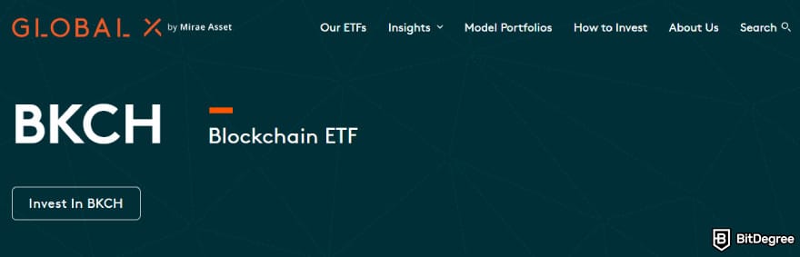 Best Bitcoin ETF UK: Global X Blockchain ETF page.