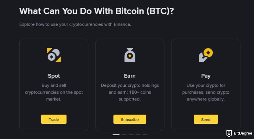 Bursa Bitcoin terbaik: daftar hal yang bisa dilakukan pengguna dengan BTC di Binance.