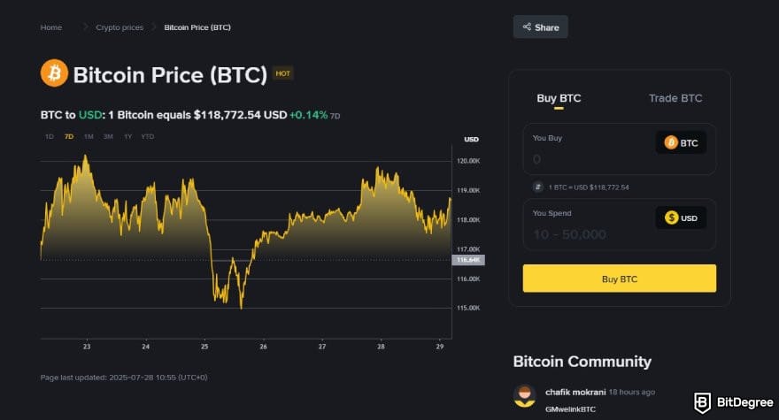 Bursa Bitcoin terbaik: halaman Bitcoin di Binance.