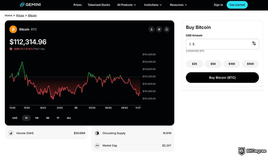 Best Bitcoin exchange: Gemini trading interface.