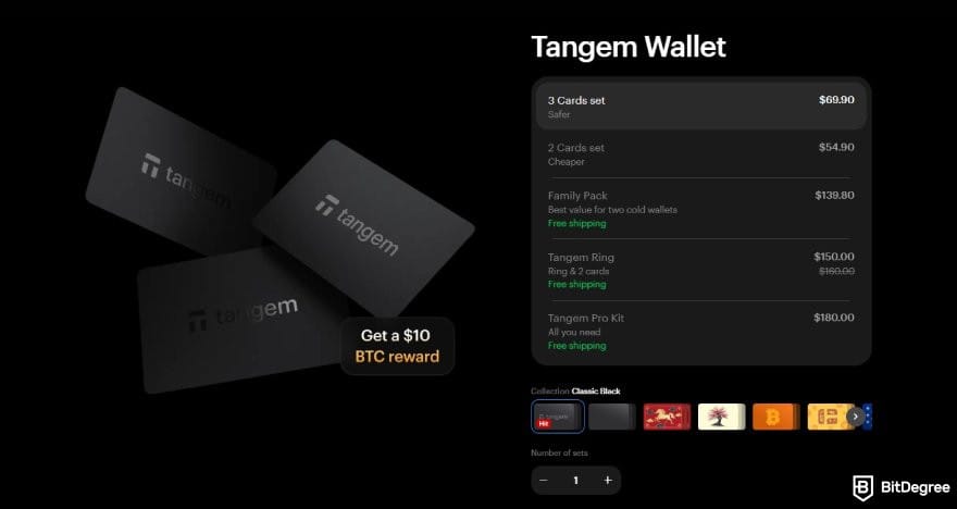 Best Bitcoin wallet Australia: a price list of different Tangem wallet sets.