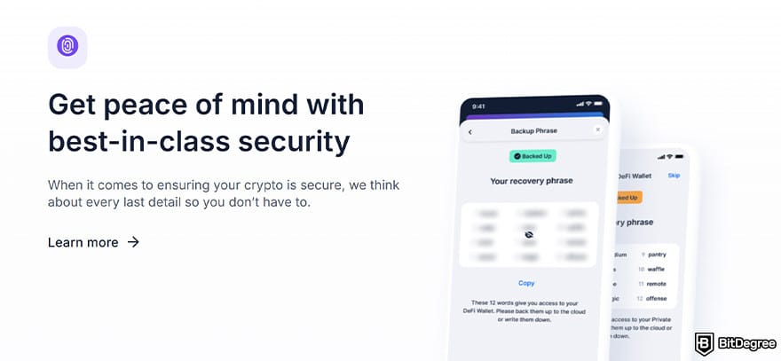 Best Bitcoin wallet: a section mentioning security measures on Blockchain.com's wallet page.