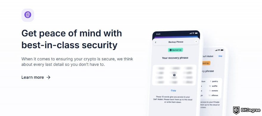 Ví Bitcoin tốt nhất: một phần đề cập đến các biện pháp bảo mật trên trang ví của Blockchain.com.