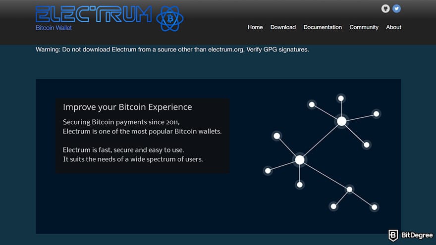 Best Bitcoin wallet: Electrum homepage.