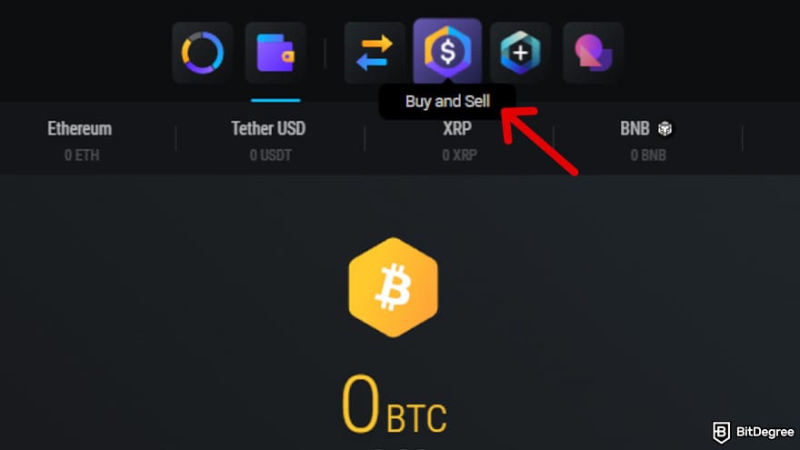 Best Bitcoin wallet: the main menus on Exodus wallet with the buy and sell option highlighted.