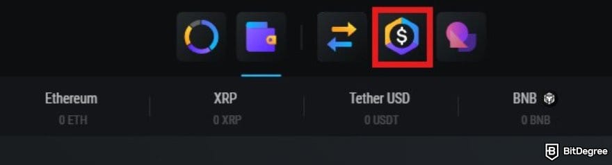 Ví Bitcoin tốt nhất: Menu chính trên ví Exodus với tùy chọn mua và bán được làm nổi bật.