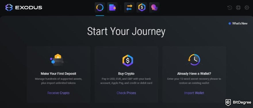 Ví Bitcoin tốt nhất: Bảng điều khiển ví Exodus.