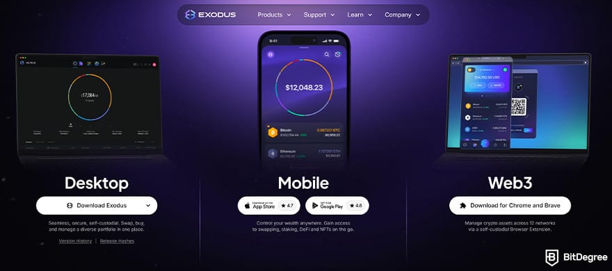 Best Bitcoin wallet: the download page of Exodus wallet.