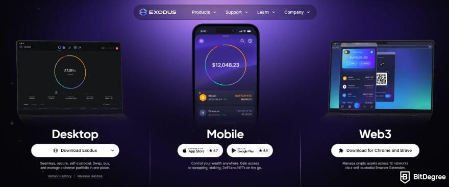Ví Bitcoin tốt nhất: trang tải xuống của ví Exodus.