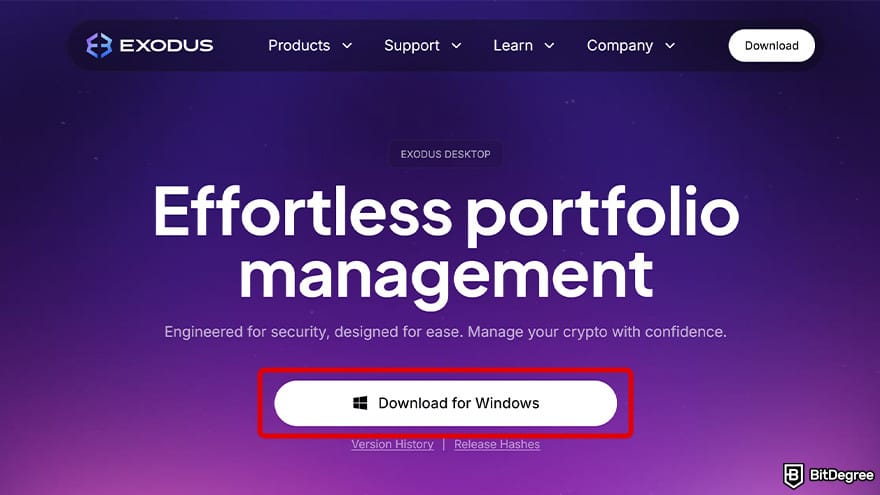 Best Bitcoin wallet: Exodus homepage with the download buttons highlighted.