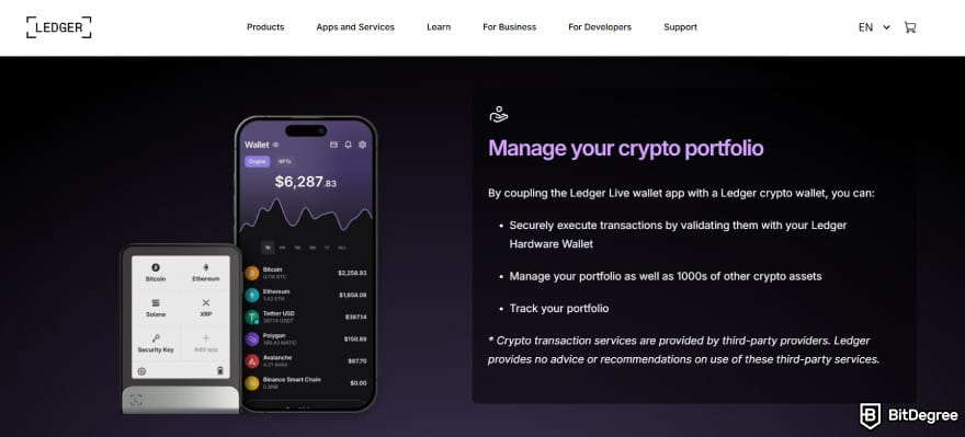 Best Bitcoin wallet for iPhone: Ledger Live's crypto portfolio management.