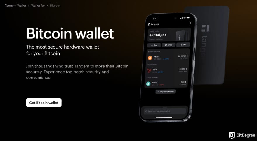 Best Bitcoin wallet for iPhone: a screenshot of Tangem wallet for BTC.