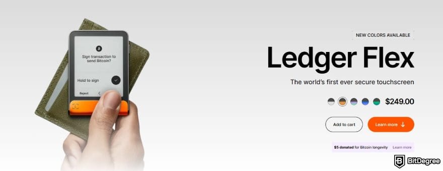 Ví Bitcoin tốt nhất: trang sản phẩm Ledger Flex.