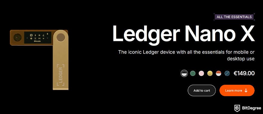 Best Bitcoin wallet: Ledger Nano X page.