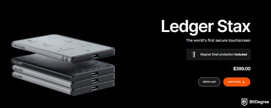 Ví Bitcoin tốt nhất: trang sản phẩm của Ledger Stax.