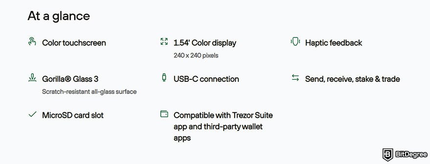 Best Bitcoin wallet: some of Trezor Safe 5's core features.
