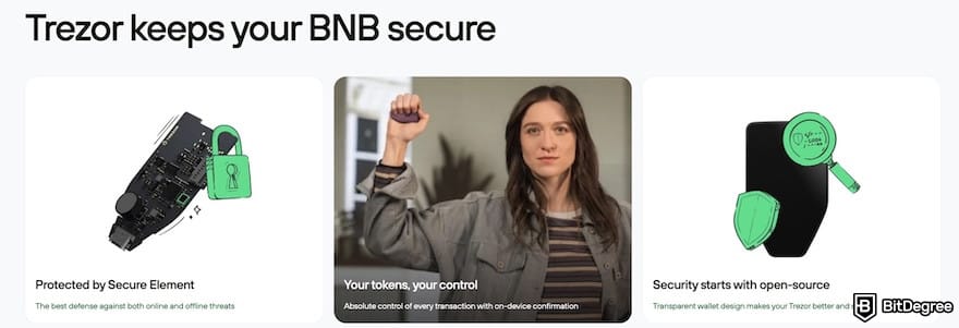 Best BNB wallet: a list of features on how Trezor is a secure option.