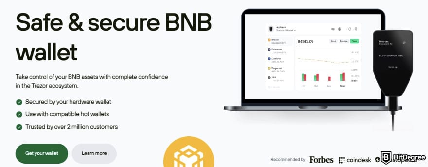 Best BNB wallet: Trezor displaying its BNB-friendly features.