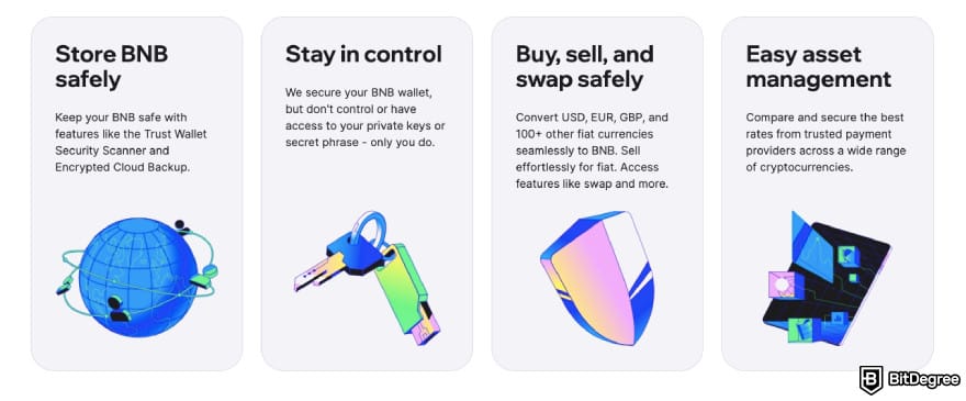 Best BNB wallet: Trust Wallet displaying its BNB-friendly features.