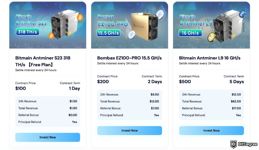 Best cloud mining platform: some of Magicrypto's contracts.