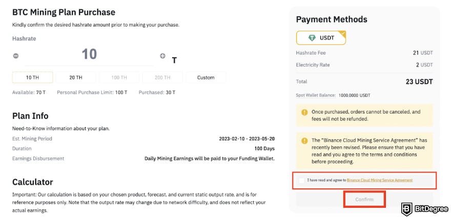 Mejores Plataformas de Minería en la Nube: interfaz de Binance Cloud Mining.