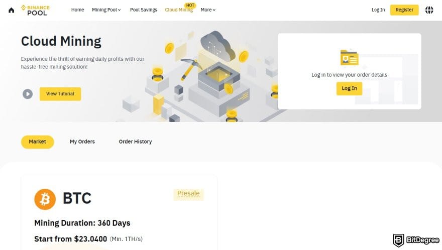 Mejores Plataformas de Minería en la Nube: página de Binance Cloud Mining.
