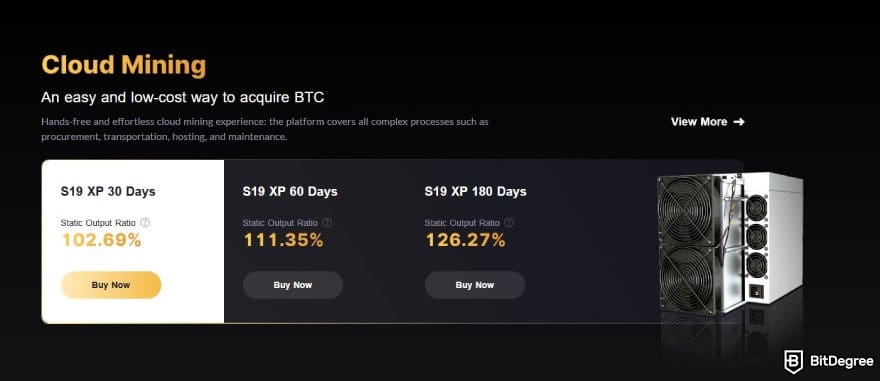 Best cloud mining platforms: BitFuFu cloud mining overview on its homepage.