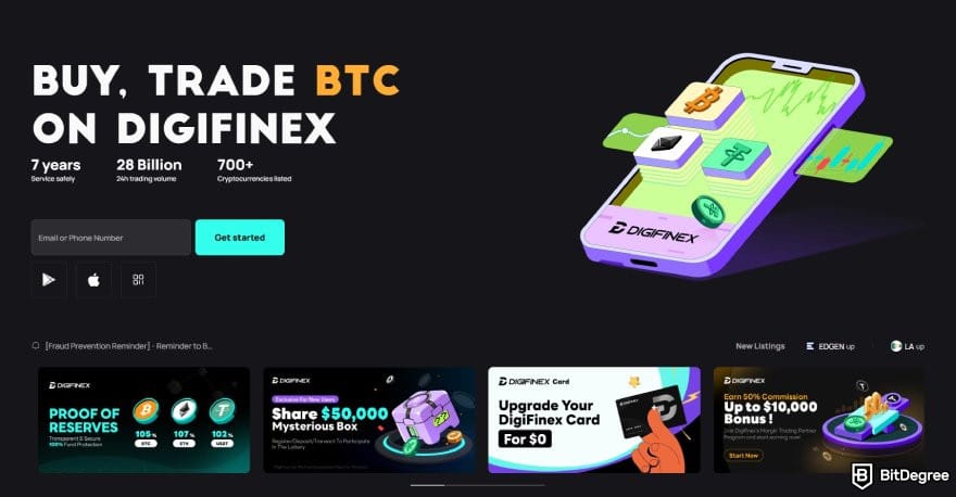 Best cloud mining platforms: Digifinex homepage.