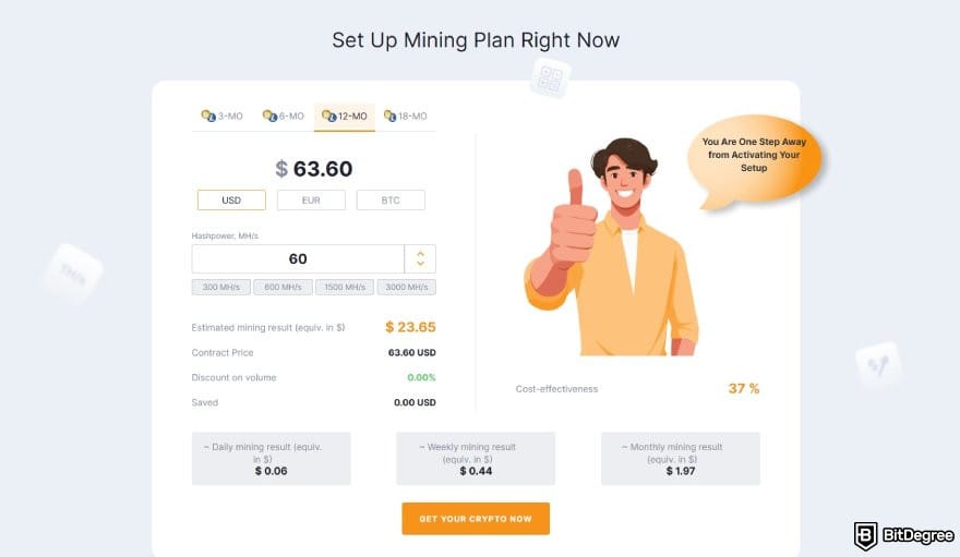 Best cloud mining platforms: Hashing24 mining plan form.