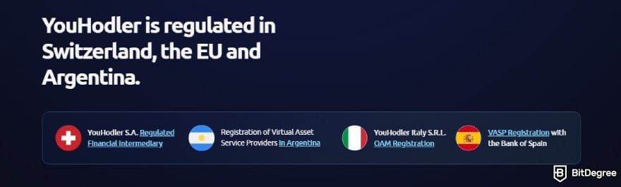 Best cloud mining platforms: a list of jurisdictions that regulates YouHodler and their respective licenses.