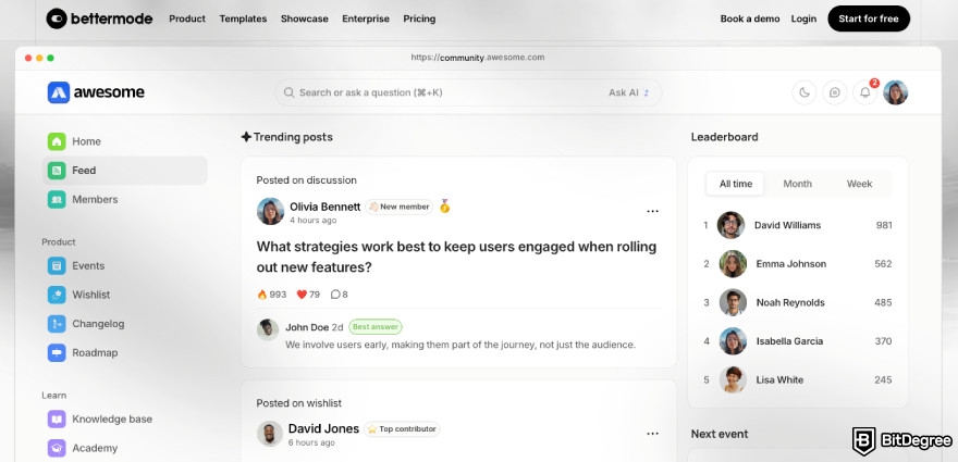 Best community management platform: Bettermode's homepage.