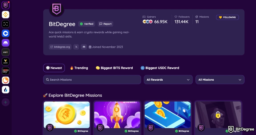 Best community management platform: an example of how a Guild looks on the BitDegree Missions platform.