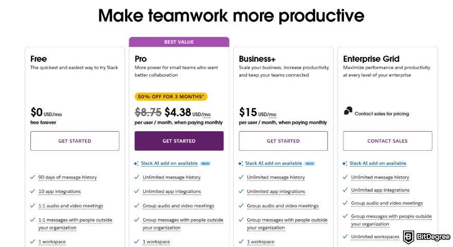 Best community management platform: Slack pricing.