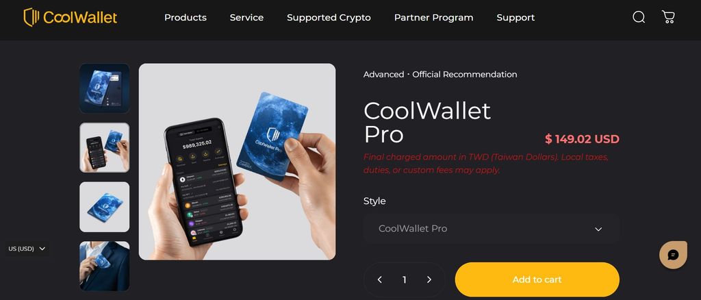Best Cosmos wallet: the CoolWallet Pro pricing page.