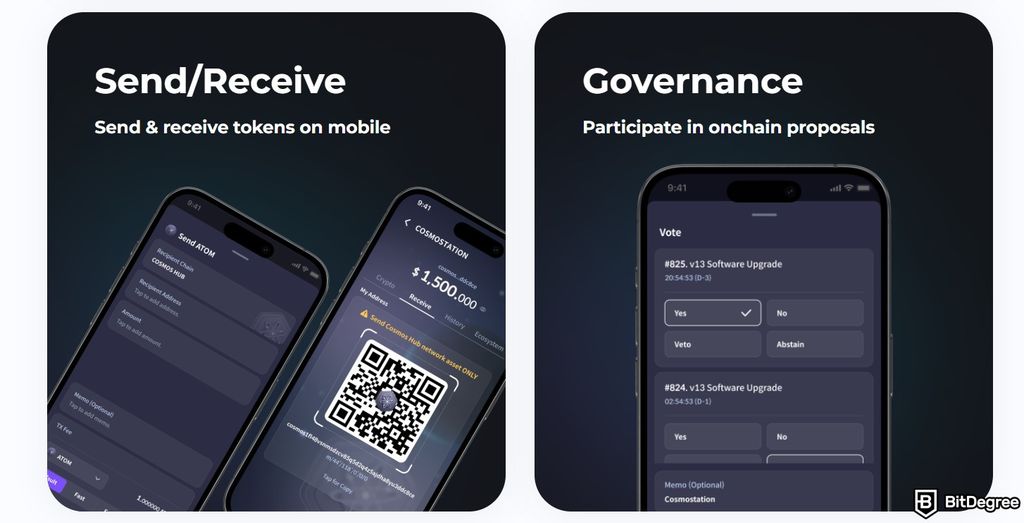 Best Cosmos wallet: sending tokens and participating in onchain proposals on the Cosmostation mobile app.