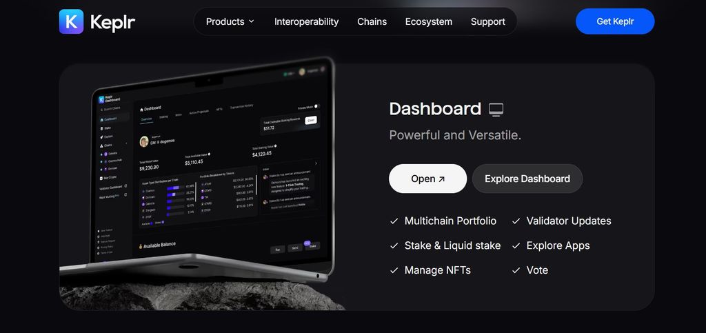 Best Cosmos wallet: Keplr Wallet dashboard as seen on the laptop.