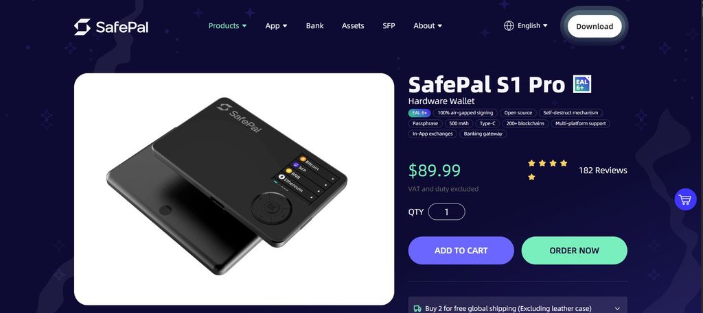 Best Cosmos wallet: the SafePal S1 Pro pricing page.