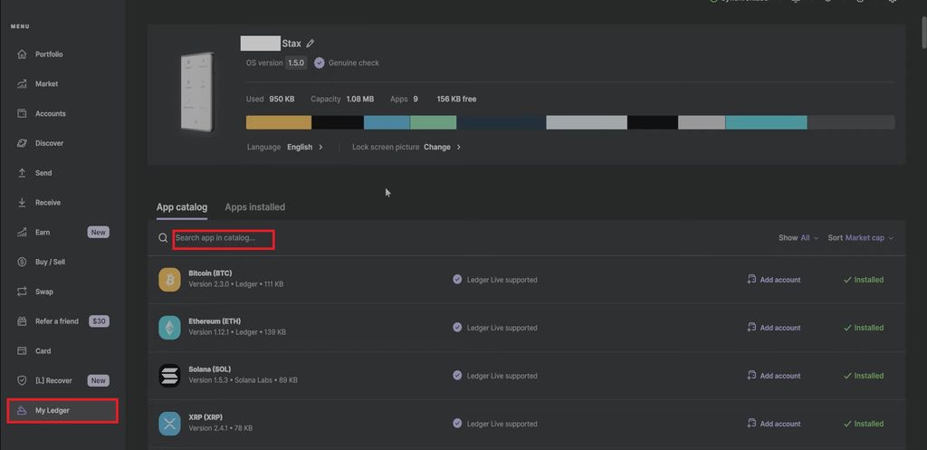 Best Cosmos wallet: searching for Cosmos on Ledger Live.