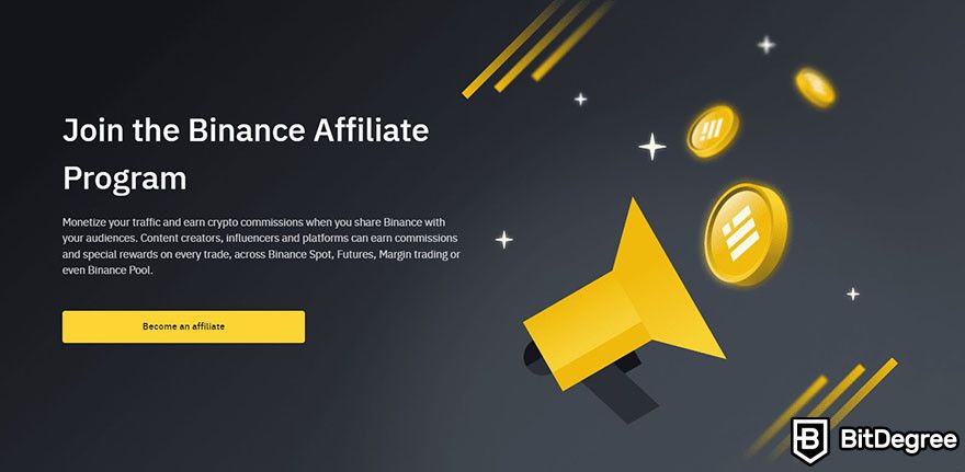 Best crypto affiliate programs: the website banner for Binance Affiliate Program.