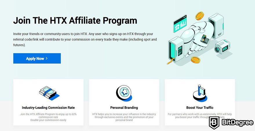 Best crypto affiliate programs: the landing page for HTX Affiliate Program.